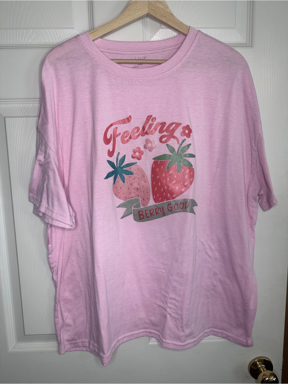 SHEIN Pink "Feeling Berry Good" Strawberry Graphic Tee